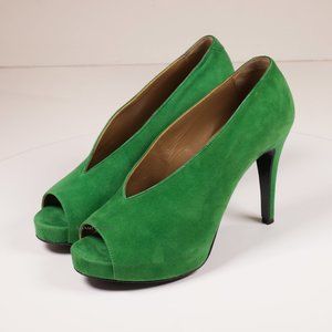 Amazing Hermes Bamboo Suede Open Toe Heels Pumps  Rare Like New